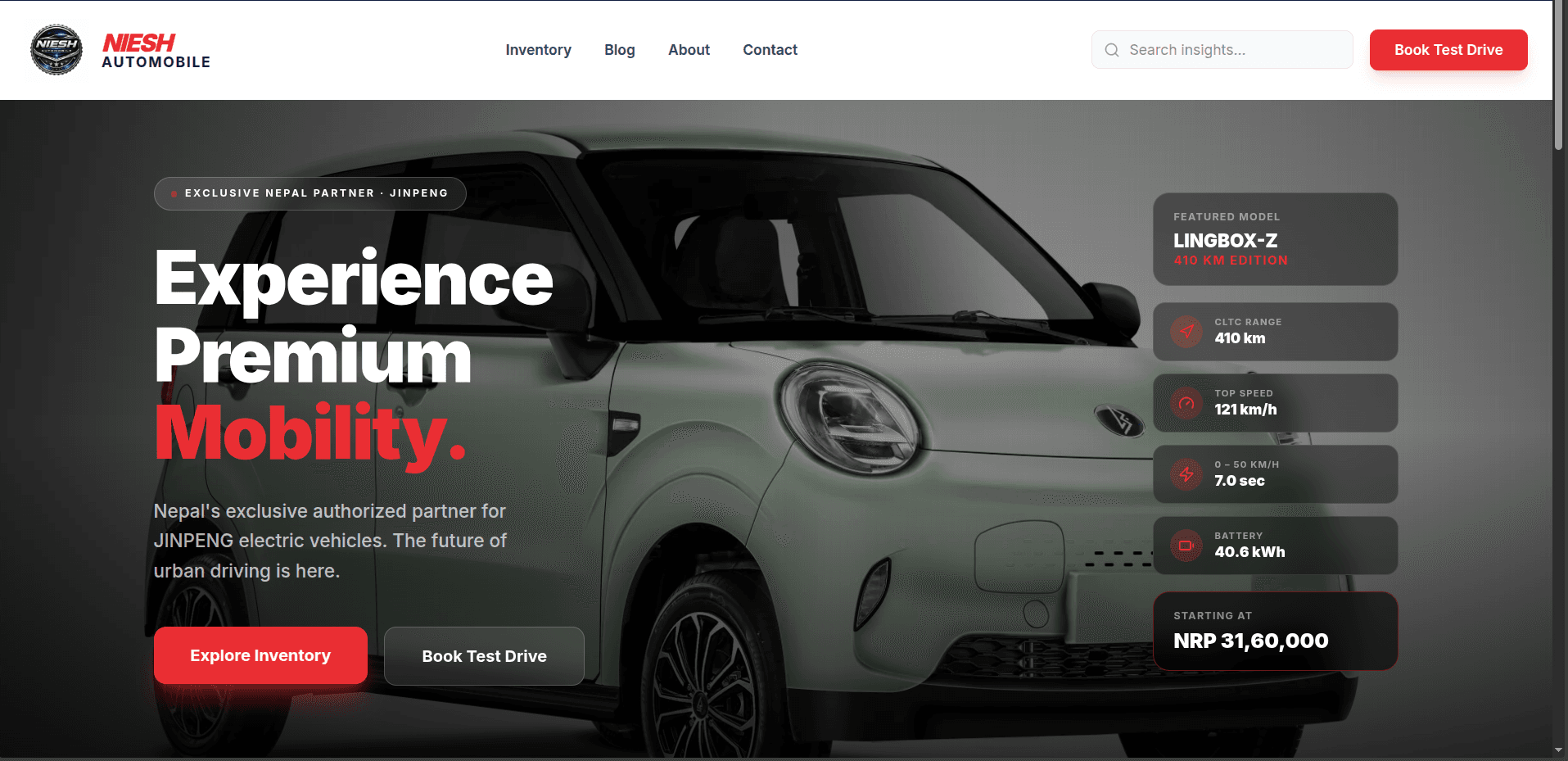 Niesh Automobiles Landing Page — case study